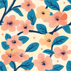 Illustration seamless pattern of Coloful Spring Blossom