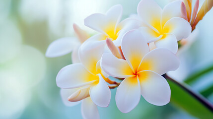 photograph of tropical white frangipani flowers