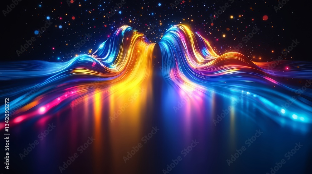 Aufkleber Colorful, abstract image of two lines of light that are curved and overlapping. The lines are in different colors, and the image has a dreamy, surreal quality to it