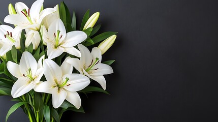 Fototapeta premium A Beautiful Bouquet of White Lilies on a Black Background