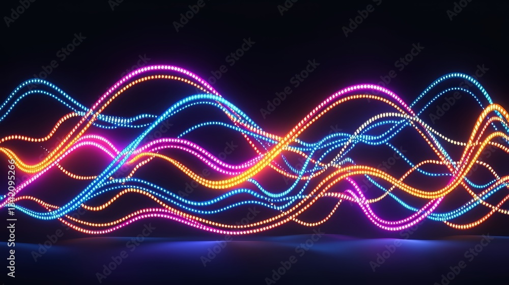 Poster Colorful, neon light display with a wave pattern. The colors are bright and vibrant, creating a sense of energy and excitement. The wave pattern suggests movement and fluidity. Overall