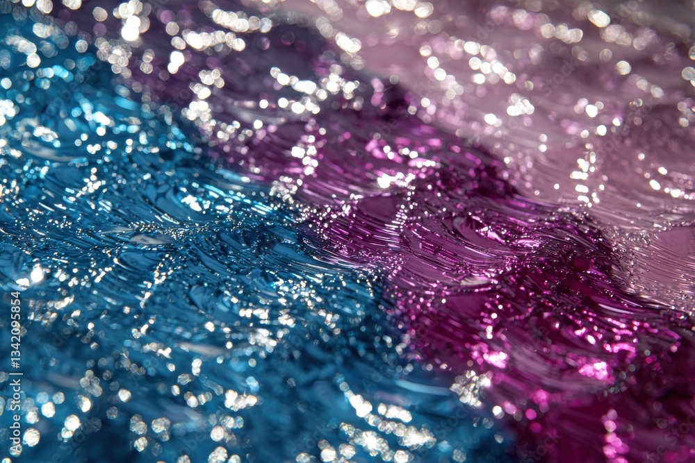 Poster a shimmering expanse of water, bathed in hues of blue and violet, reflecting the sunlight in a dazzl