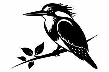 kingfisher sitting on a branch line art silhouette vector illustration