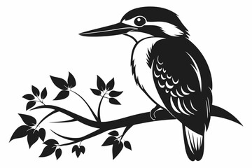 Obraz premium kingfisher sitting on a branch line art silhouette vector illustration