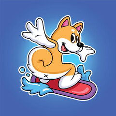 Cute shiba inu playing skate with cute pose. Animal vector icon illustration 