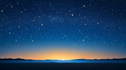 Naklejka premium Starry Night Sky Over a Calm Ocean at Sunset