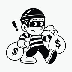 Cute thief bring money cartoon. Vector icon illustration isolated on white background