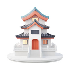 Fototapeta premium Stylized Three-Story Asian Pagoda with Detailed Architectural Design PNG on Transparent Background