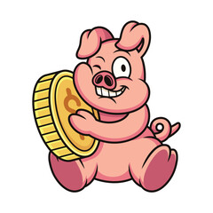 Cute pig love money cartoon. Vector icon illustration isolated on white background