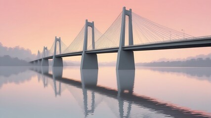Fototapeta premium Serene Bridge Reflection at Sunrise with Soft Pastel Colors and Tranquil Water Below