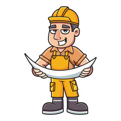 Cute contractor with cute pose cartoon. Vector icon illustration isolated on white background