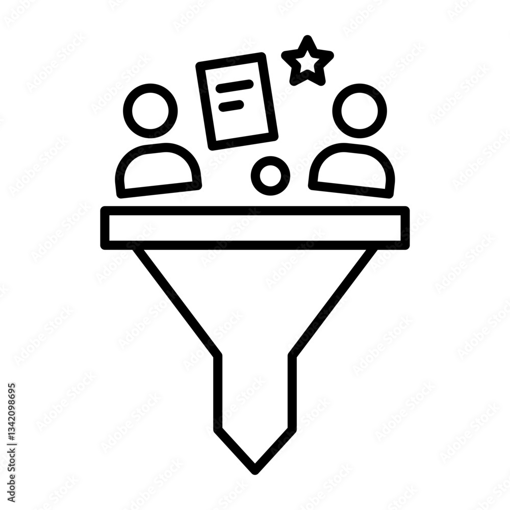 Poster funnel process filtering symbol flat stroke icon for apps and websites