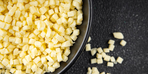 mozzarella cheese for pizza grated cheese fine fresh tasty food dish delicious gourmet food background on the table rustic food top view copy space