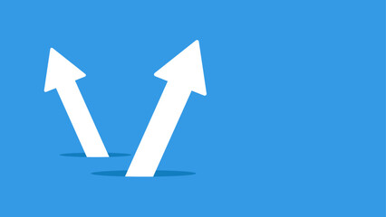 Two white arrows emerging from the ground on a blue background