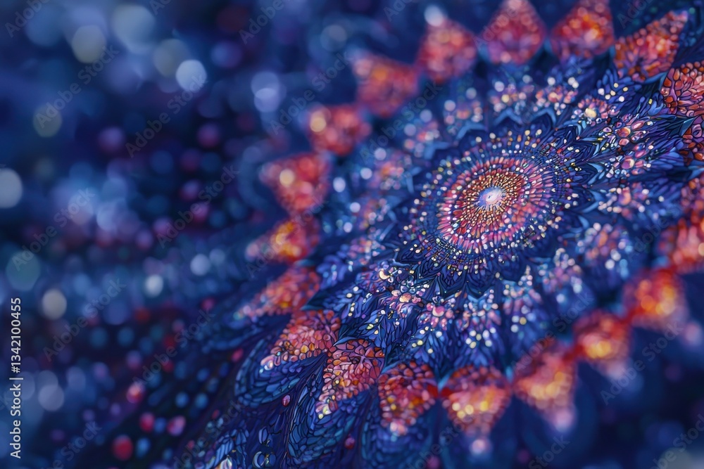 Poster a mesmerizing and intricate blue and red mandala pattern, featuring an abstract design with a dreamy