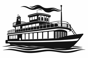 Obraz premium riverboat line art silhouette vector illustration