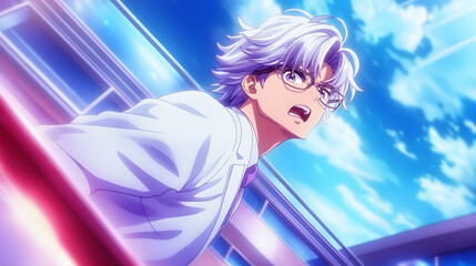 Animated Anime Character, Angry,  Science Fiction, Cityscape Background,  Possible Use Stock Photo