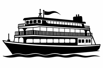 riverboat line art silhouette vector illustration