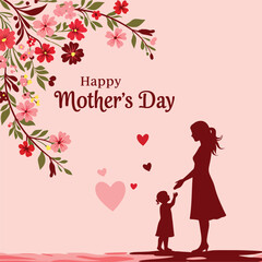 Happy Mother's Day floral silhouette image of a mother and daughter