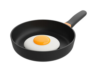 Bright yellow egg sunny-side up cooked in dark pan with non-stick surface PNG on Transparent Background