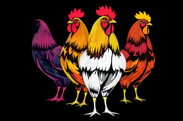 colorful chicken set abstract beground illustration