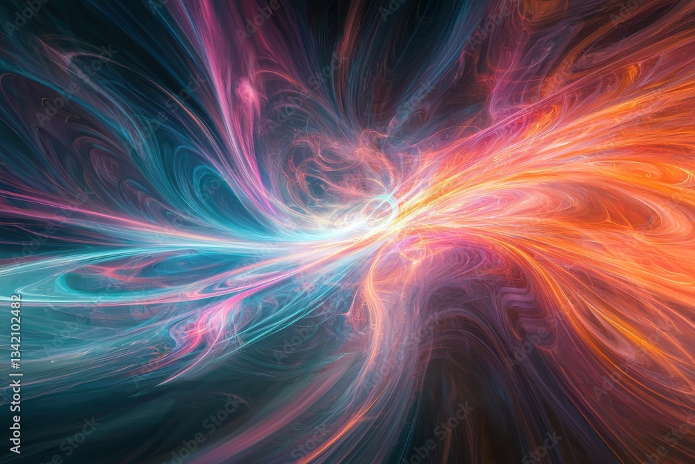 Poster abstract image of swirling light patterns, resembling energy fields and cosmic phenomena with vibran