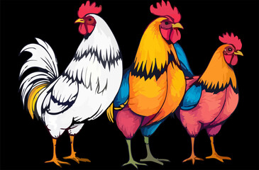 colorful chicken set abstract beground illustration