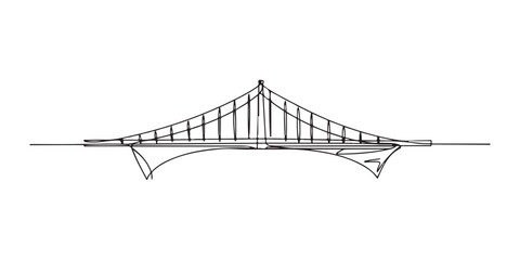 Bridge continuous single line minimalist illustration of a bridge, created using a continuous single line drawing technique. This simple hand drawn sketch captures the structure and elegance.