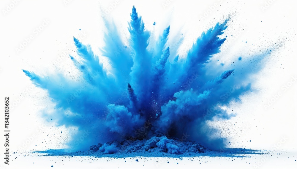 Poster vibrant blue explosion with dynamic motion on white background. artistic shot evokes energy, creativ