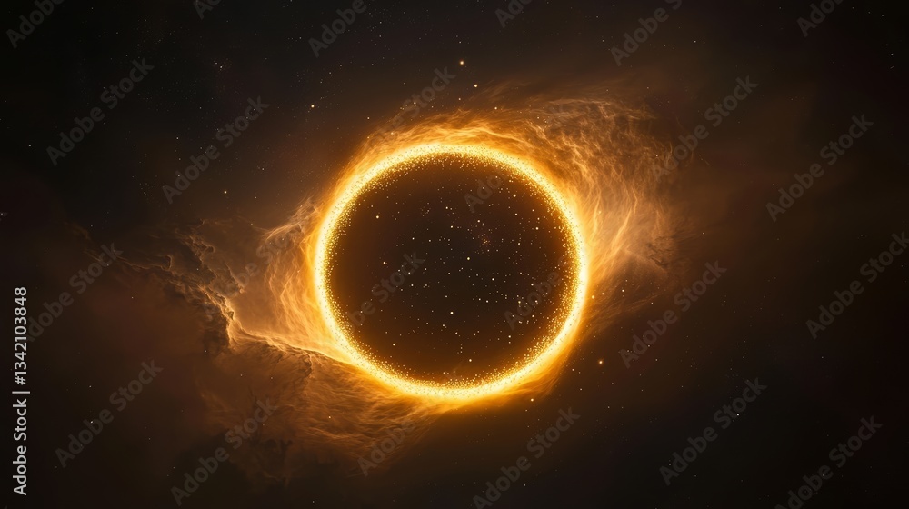 Aufkleber glowing orange circle in the sky. the circle is surrounded by a cloud of stars. concept of wonder an