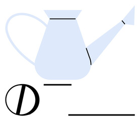 Pale blue watering can paired with bold black geometric lines and shapes, highlighting contrasts. Ideal for gardening, growth, minimalism, abstract concepts, environment, sustainability, creativity