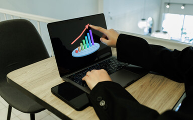 A female investor analyzes past trends, sets goals, diversifies assets, and manages risks to ensure...