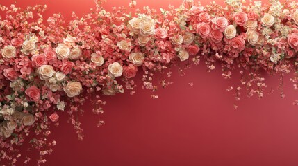 Pink and Coral Carnation Floral Arrangement on Red Background