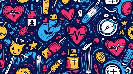 Colorful Medical Doodle Seamless Pattern