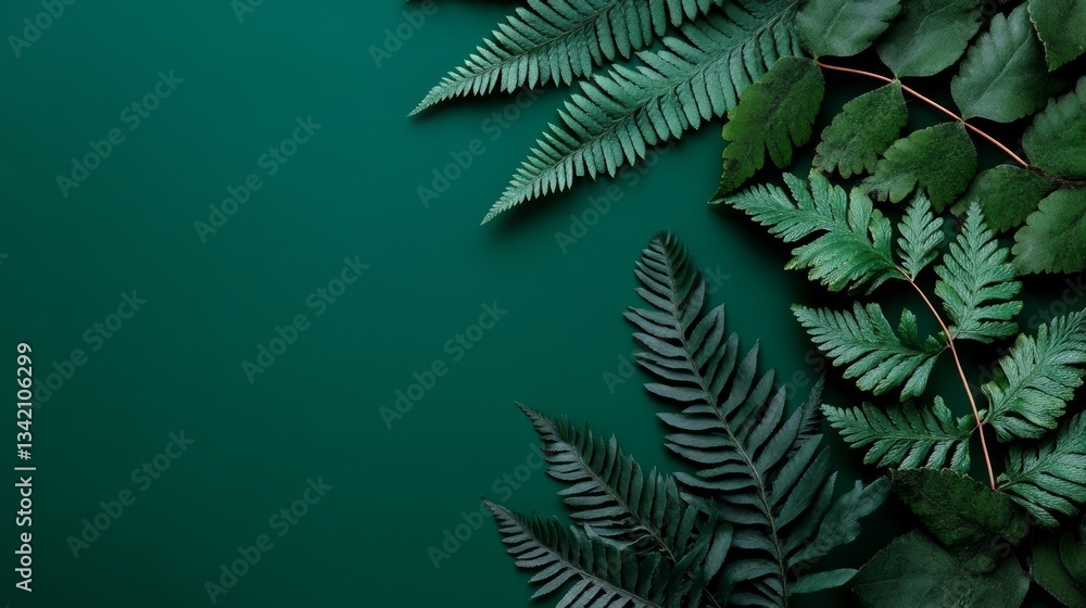 Poster green background with leaves on it. the leaves are arranged in a way that they look like they are ov