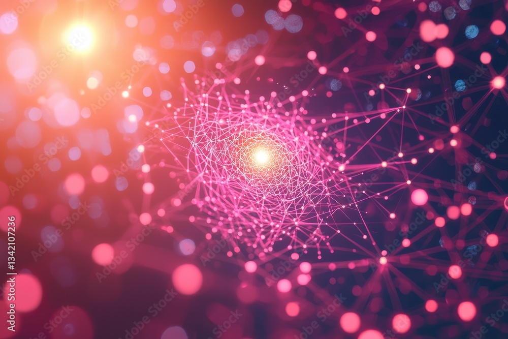 Poster a visually captivating network with glowing nodes and interconnected lines, creating a dynamic and a