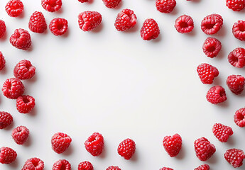 Ripe raspberries on a white background form a frame, copyspase