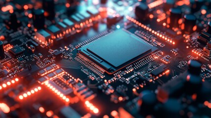 Fototapeta premium Computer parts: a circuit board, CPU, and motherboard. 