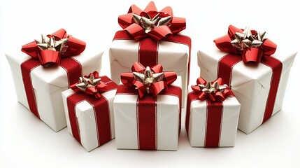 Fototapeta premium Wrapped Gifts Red White Gold Bows Holiday Celebration