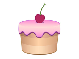 Cherry biscuit cake - sweet pastries. Creamy cherry covered cupcake. Cupcake with icing and cherry - vector full color picture of a confectionery.	