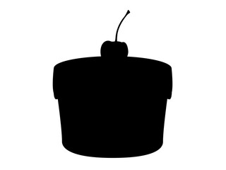 Cherry cake - black silhouette - stock illustration for pictogram or logo. Silhouette cupcake with cherry - sign or icon.	