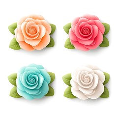 Four Beautiful Colorful Rose Flowers And Their Green Leaf Backgrounds