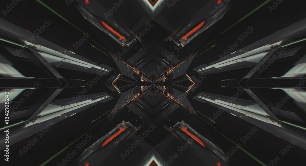 Poster optical illusion tunnel: an abstract, symmetrical tunnel design with a geometric pattern, offering a