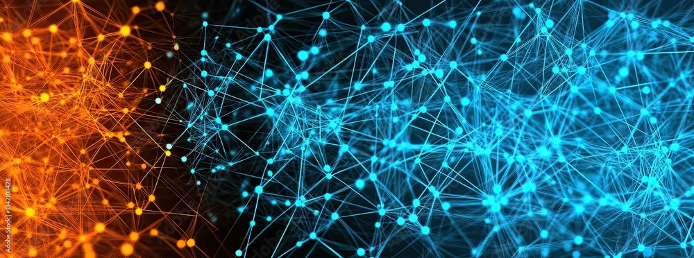 Poster an abstract tech concept showcasing illuminated fiber optic pathways, interconnected quantum computi