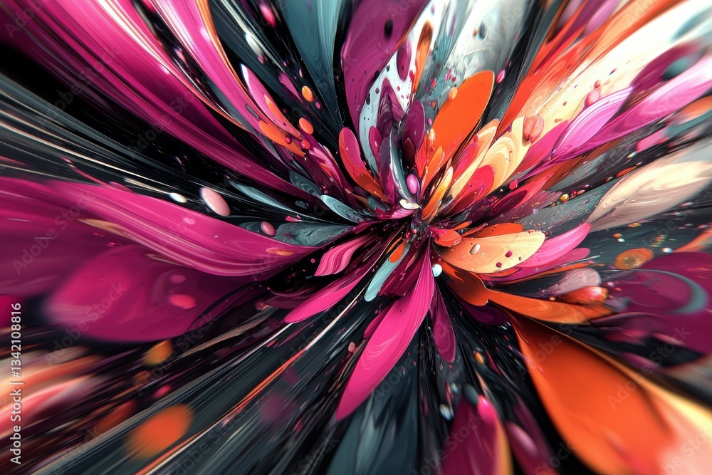Poster a dynamic explosion of vibrant colors in abstract design with radial lines and swirling patterns, cr