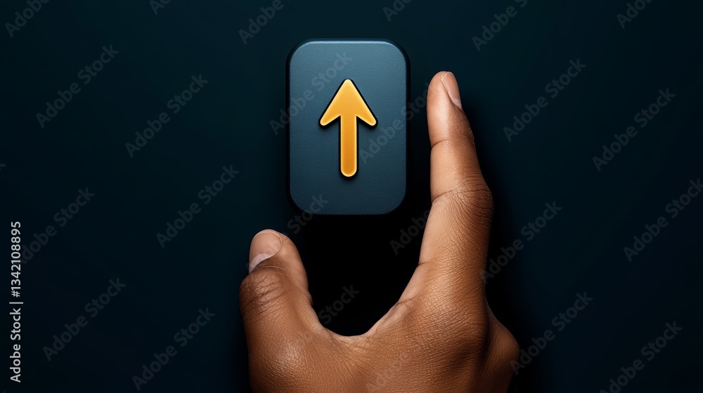 Aufkleber Hand is pointing up at a symbol that looks like an arrow. Concept of progress or upward movement