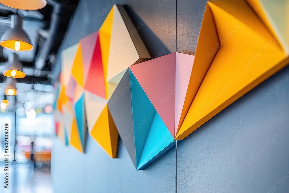 Aufkleber geometric wall art with colorful triangles creates a modern and vibrant atmosphere, enhancing the in