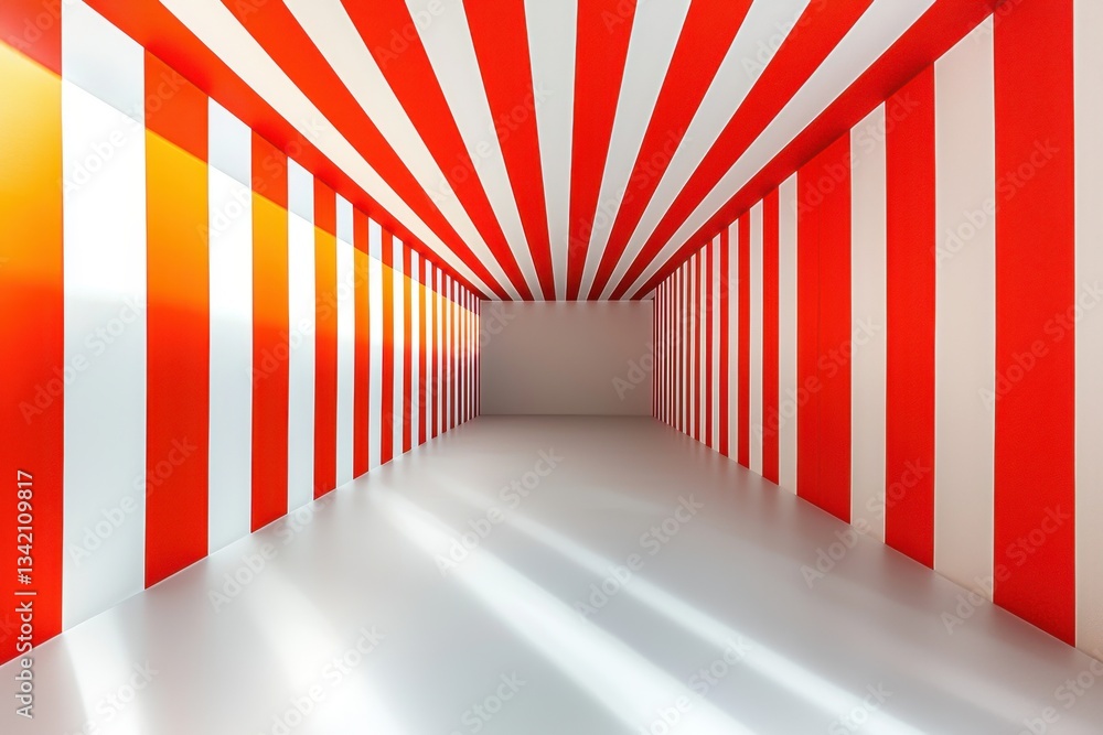 Aufkleber an abstract room featuring bold red and white stripes creating a visually striking pattern, enhanced