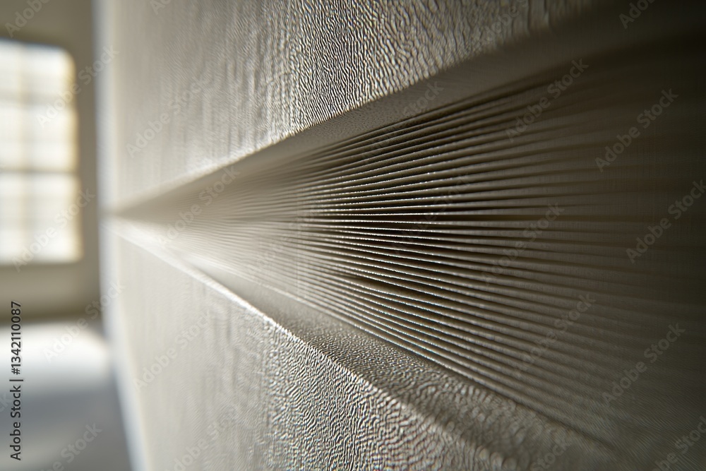 Poster a macro shot of pleated blinds creating an abstract, geometric pattern and soft shadows, with a blur