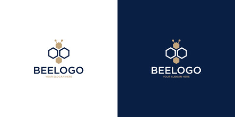 Minimalistic Honeybee Logo Combining Geometric Shapes and Honeycomb Patterns